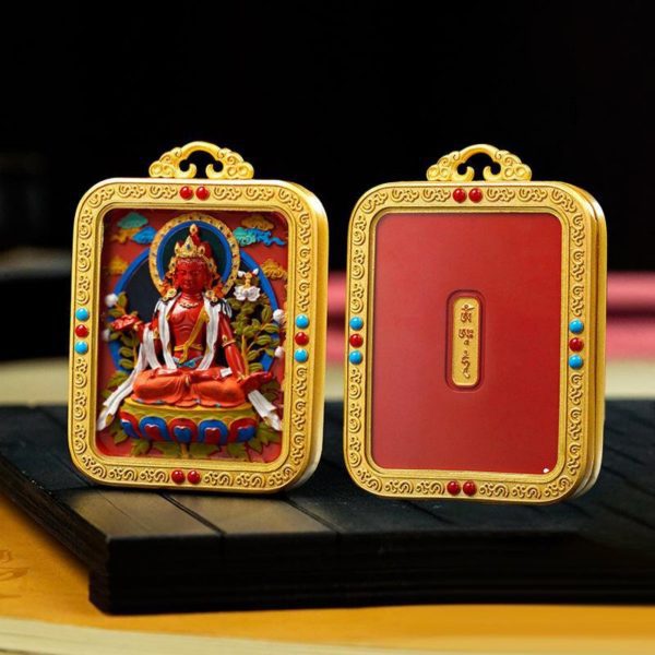 Mysterious gifts Hand-Painted Tibetan Buddhist Brass Cinnabar Pendant Necklace