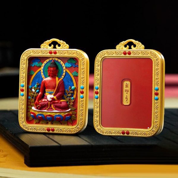 Mysterious gifts Hand-Painted Tibetan Buddhist Brass Cinnabar Pendant Necklace