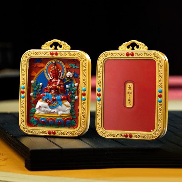 Mysterious gifts Hand-Painted Tibetan Buddhist Brass Cinnabar Pendant Necklace