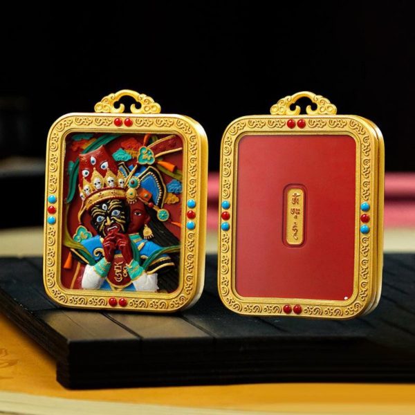 Mysterious gifts Hand-Painted Tibetan Buddhist Brass Cinnabar Pendant Necklace