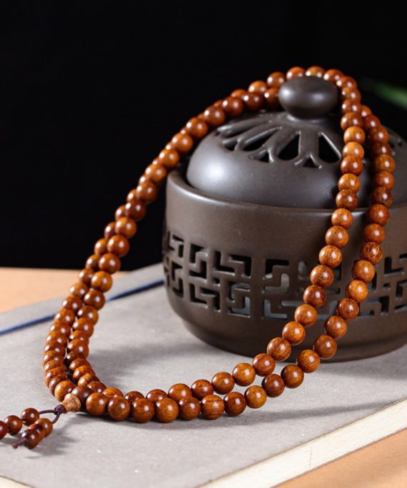 Sacred 108-Bead Papua Tribute Wood Mala Bracelet