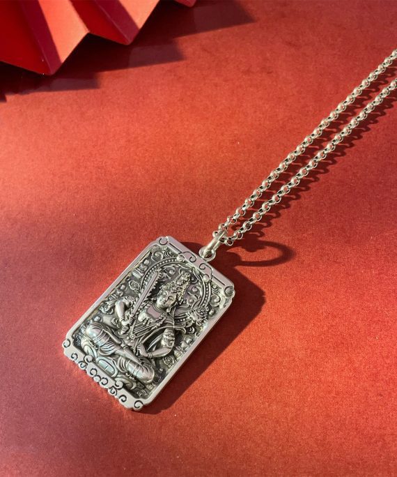 Six-Syllable Mantra Guardian Buddha Silver Pendant Necklace