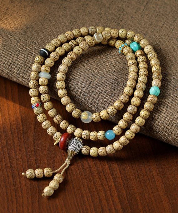 Tibetan-Style 108-Bead Star & Moon Bodhi Mala Bracelet