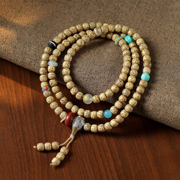 Tibetan-Style 108-Bead Star & Moon Bodhi Mala Bracelet