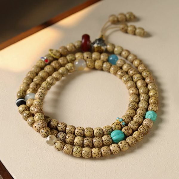 Tibetan-Style 108-Bead Star & Moon Bodhi Mala Bracelet