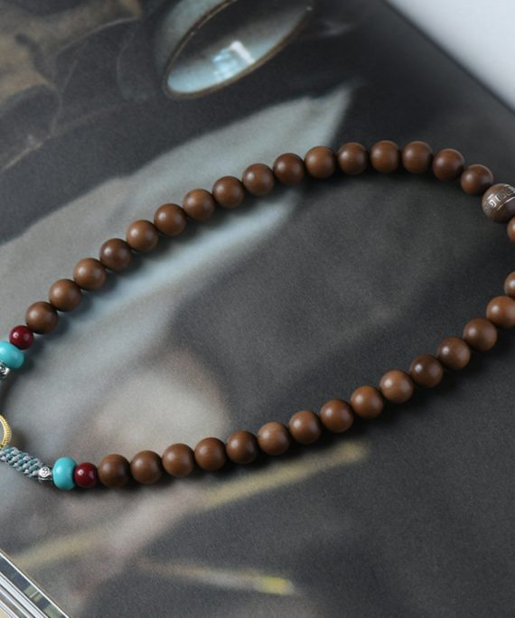 Tibetan-Style Long Sandalwood & Jade Mala Bracelet