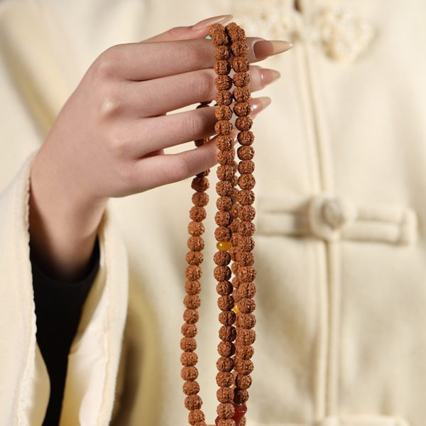 Tibetan 108-Bead Rudraksha & Jade Mala Bracelet