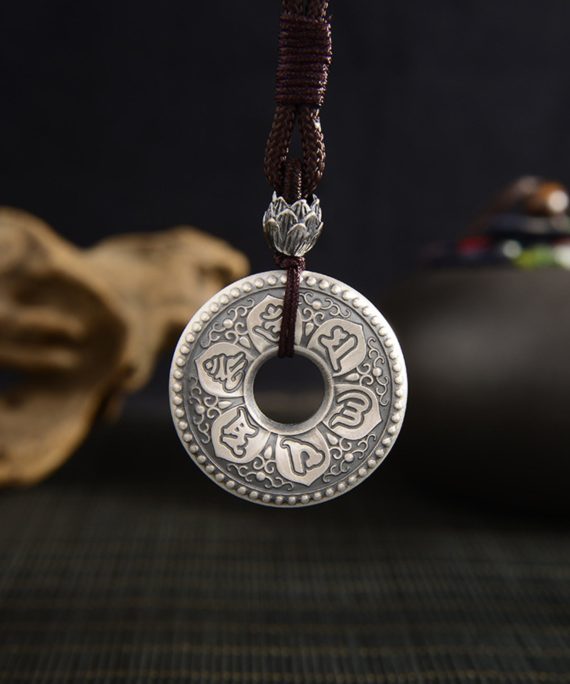 Tibetan Auspicious Symbols Silver Amulet Necklace