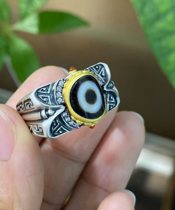 Tibetan Bronze Sigil Dzi Silver Ring