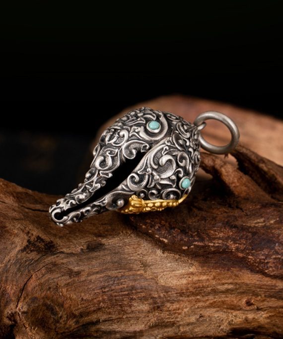 Tibetan Buddhist Conch Turquoise Sterling Silver Pendant