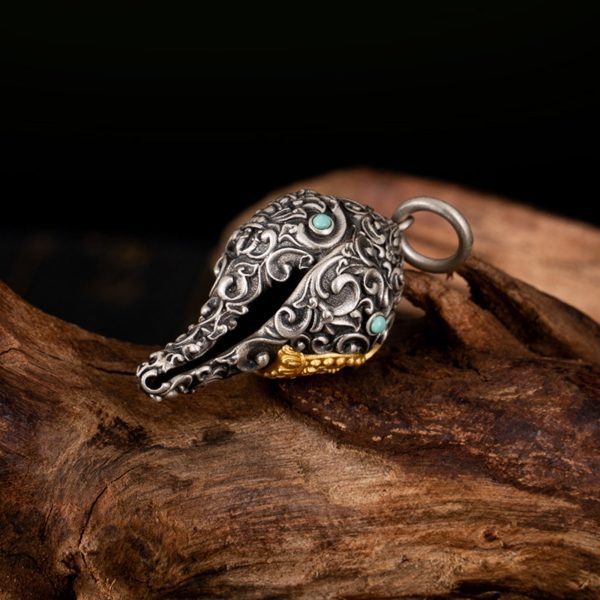 Tibetan Buddhist Conch Turquoise Sterling Silver Pendant