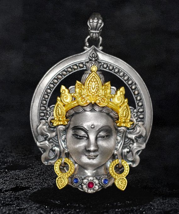Tibetan Buddhist Green Tara Gemstone Sterling Silver Pendant