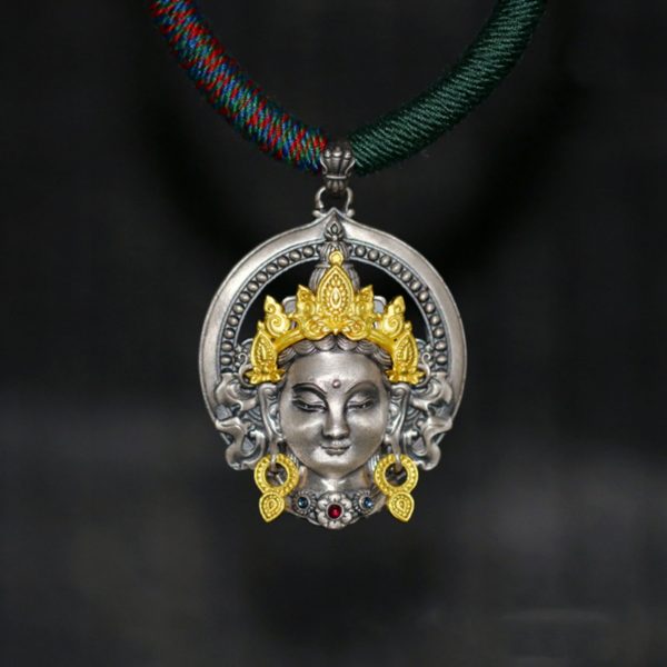 Tibetan Buddhist Green Tara Gemstone Sterling Silver Pendant