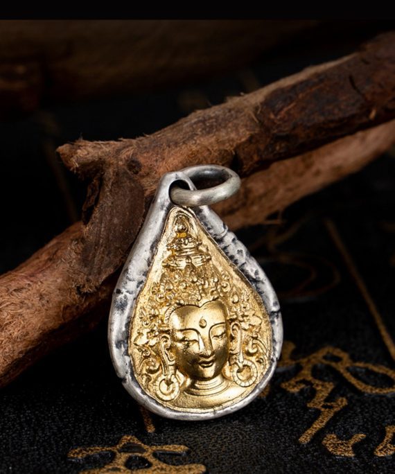 Tibetan Buddhist Green Tara's Tear Gold and Silver Pendant