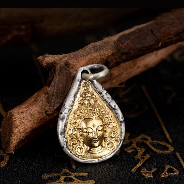 Tibetan Buddhist Green Tara's Tear Gold and Silver Pendant