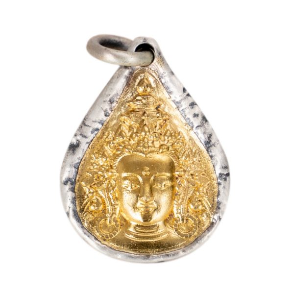 Tibetan Buddhist Green Tara's Tear Gold and Silver Pendant