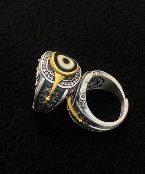 Tibetan Buddhist Mandala Dzi Silver Ring