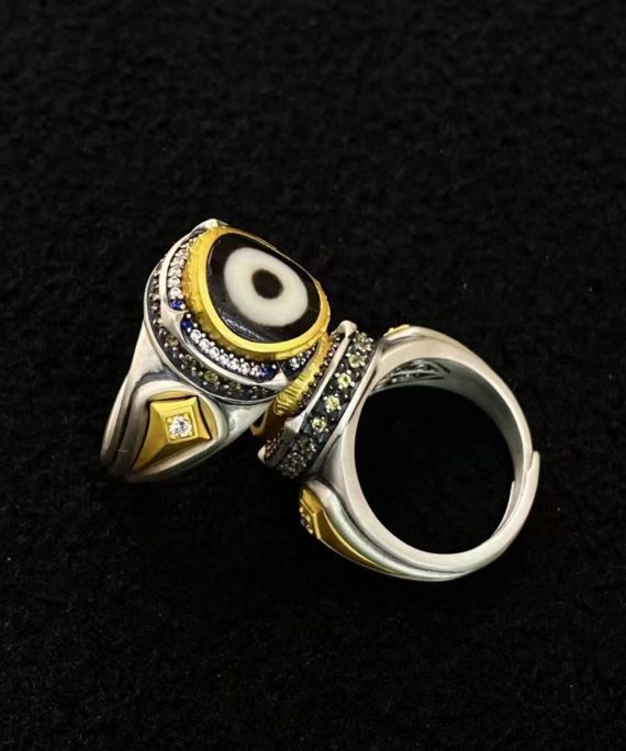 Tibetan Buddhist Morning Star Dzi Silver Ring