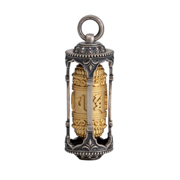 Tibetan Buddhist Six-Syllable Mantra Prayer Wheel Sterling Silver Pendant
