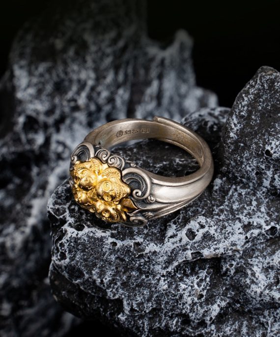 Tibetan Buddhist Skull and Lotus Sterling Silver Ring