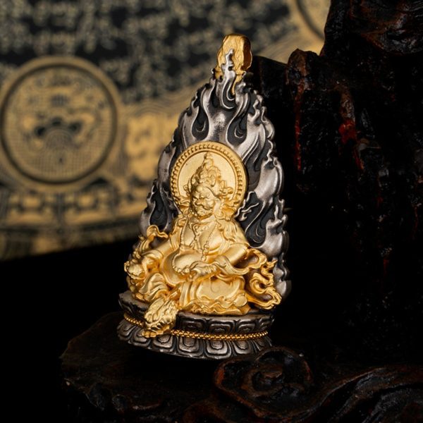 Tibetan Buddhist Yellow Jambhala Deity Sterling Silver Pendant