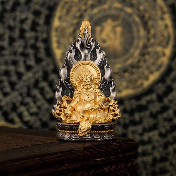 Tibetan Buddhist Yellow Jambhala Deity Sterling Silver Pendant