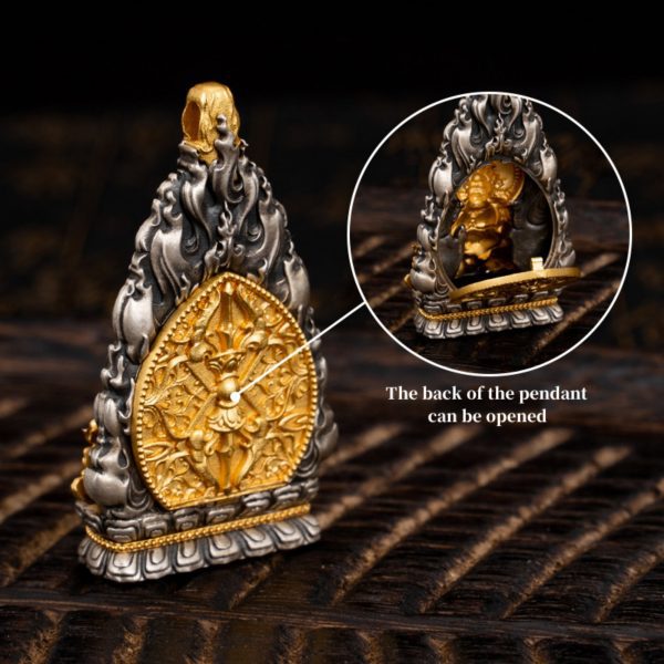 Tibetan Buddhist Yellow Jambhala Deity Sterling Silver Pendant