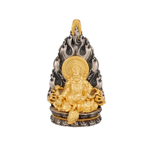 Tibetan Buddhist Yellow Jambhala Deity Sterling Silver Pendant