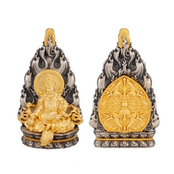 Tibetan Buddhist Yellow Jambhala Deity Sterling Silver Pendant