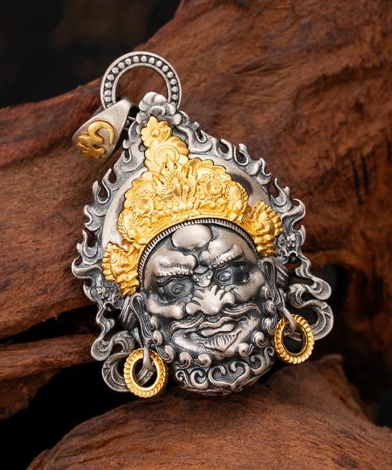 Tibetan Buddhist Yellow Jambhala Sterling Silver Pendant