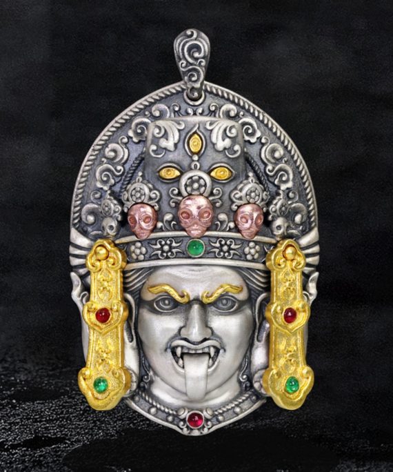 Tibetan Buddhist Zakiram Gemstone Sterling Silver Pendant