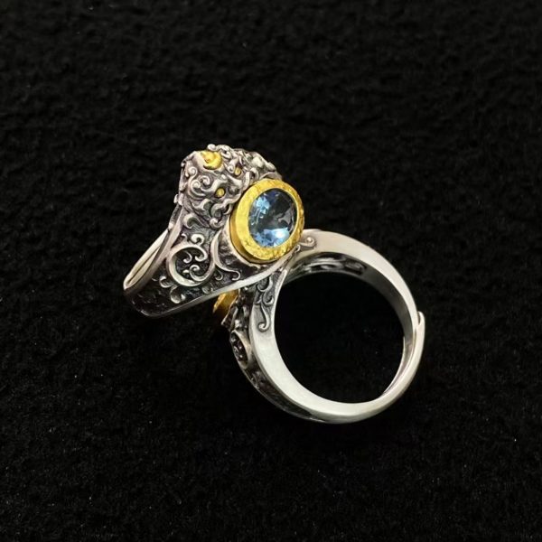 Tibetan Buddhist Zhibazha Sapphire Silver Ring