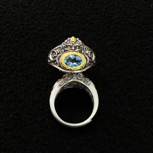 Tibetan Buddhist Zhibazha Sapphire Silver Ring