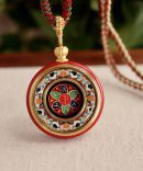 Tibetan Cinnabar Om Mani Padme Hum Amulet Necklace