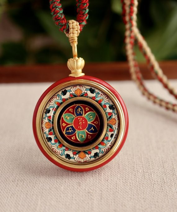 Tibetan Cinnabar Om Mani Padme Hum Amulet Necklace