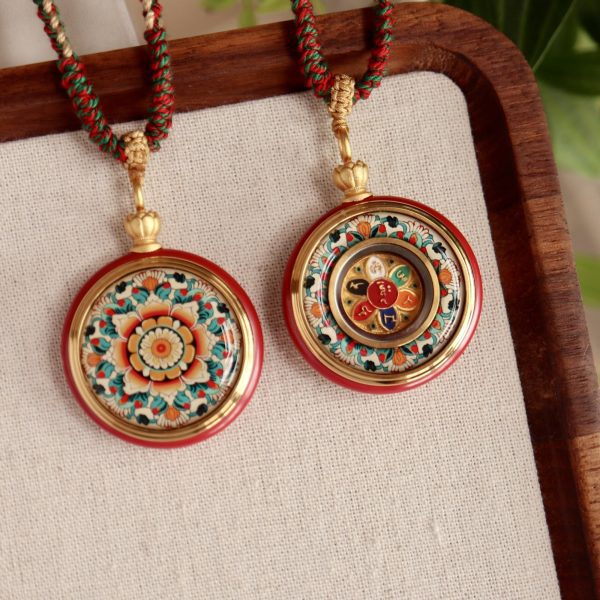 Tibetan Cinnabar Om Mani Padme Hum Amulet Necklace