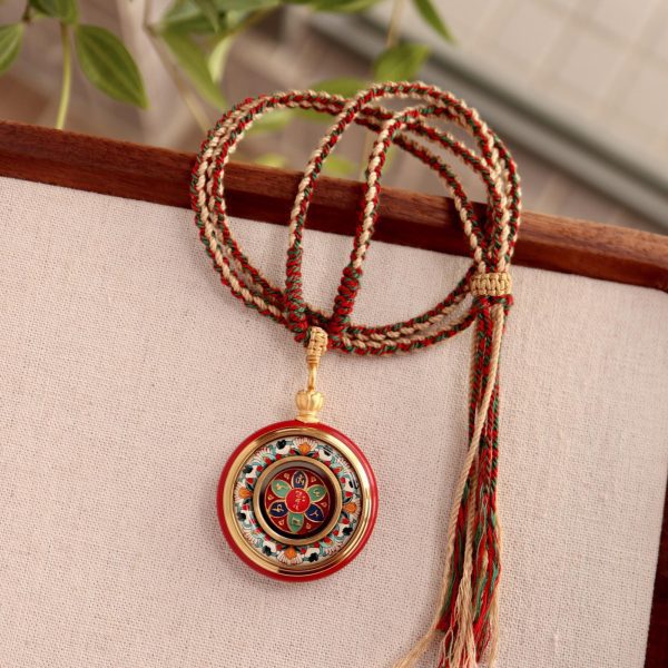 Tibetan Cinnabar Om Mani Padme Hum Amulet Necklace