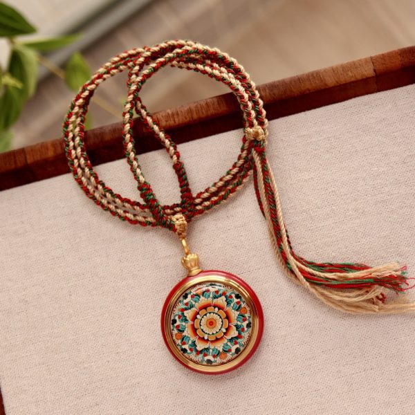 Tibetan Cinnabar Om Mani Padme Hum Amulet Necklace