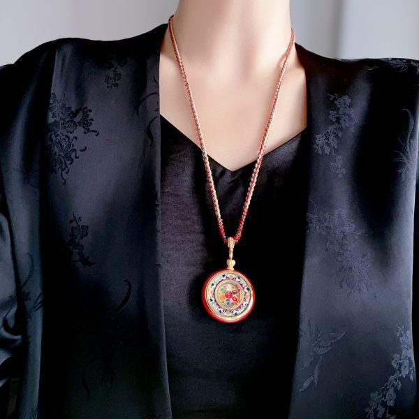 Tibetan Cinnabar Om Mani Padme Hum Amulet Necklace