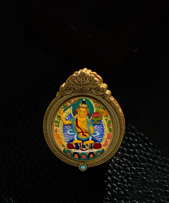Tibetan Hand-Painted Guardian Buddha Thangka Amulet Pendant