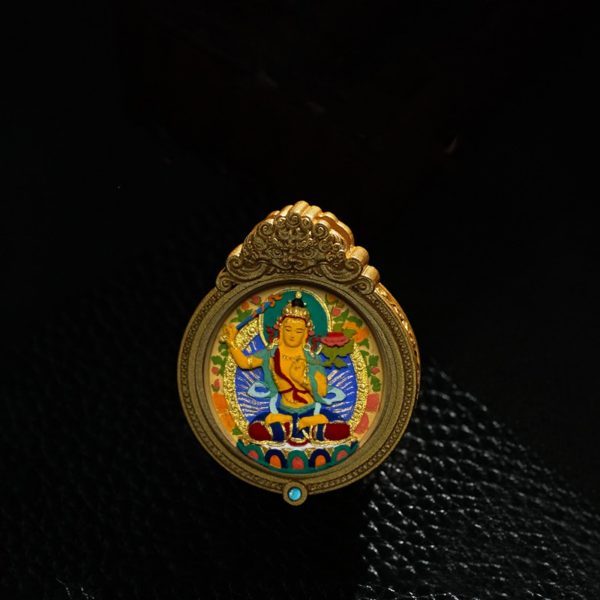 Tibetan Hand-Painted Guardian Buddha Thangka Amulet Pendant