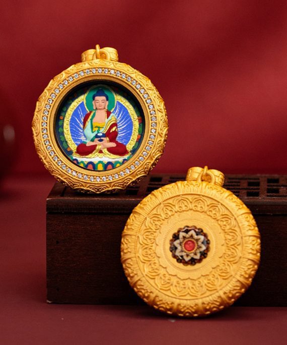 Tibetan Hand-Painted Guardian Buddha Thangka Pendant Necklace
