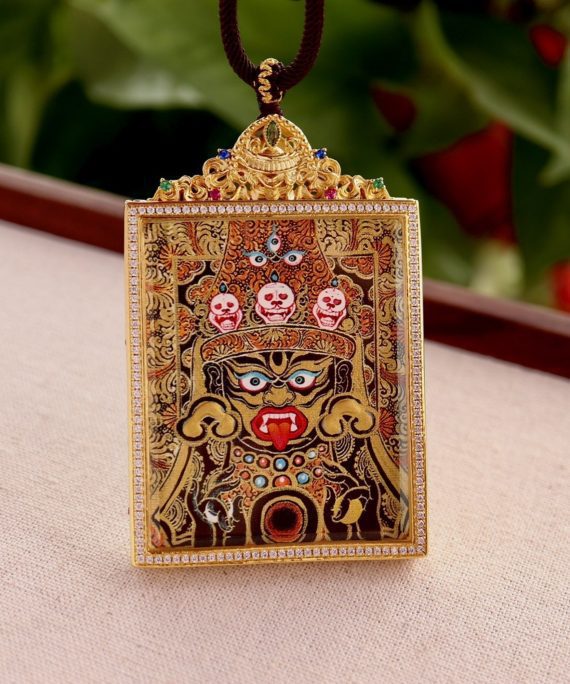 Tibetan Hand-Painted Zakiram Thangka Amulet Necklace