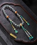 Tibetan Sandalwood and White Crystal Bead Bracelet