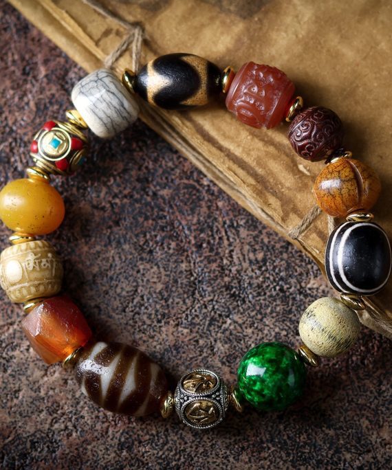 Tibetan Yak Bone Bead Silver Amulet Bracelet