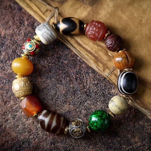 Tibetan Yak Bone Bead Silver Amulet Bracelet
