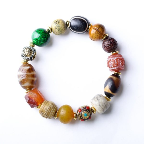 Tibetan Yak Bone Bead Silver Amulet Bracelet