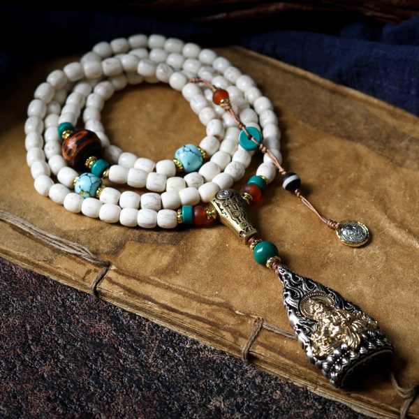 Tibetan Yak Bone Bead Yellow Jambhala Necklace
