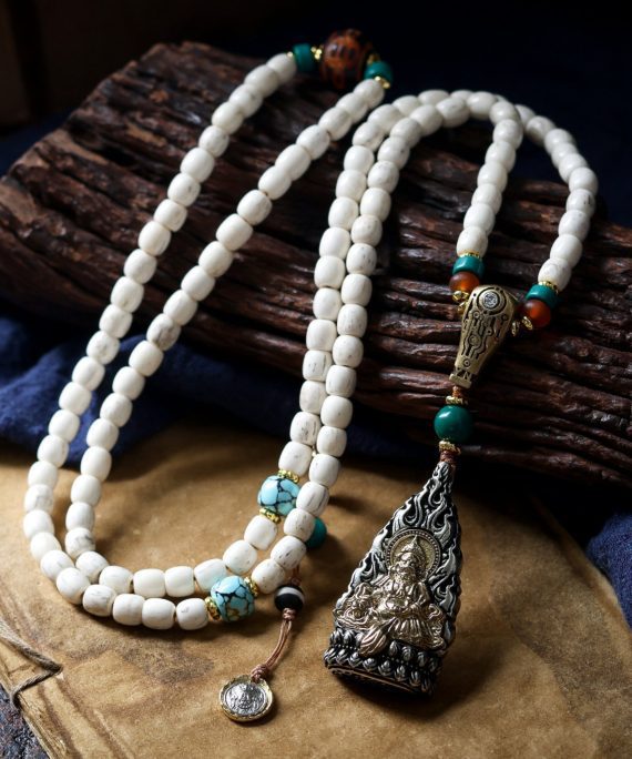 Tibetan Yak Bone Bead Yellow Jambhala Necklace