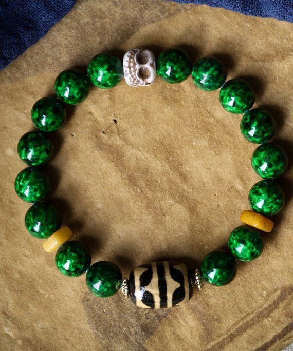 Tibetan Yak Bone Carved Crystal Bracelet